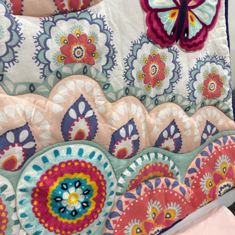 Bohemian mandala Butterfly baby girl crib bedding set 2 pieces rare - Picture 6 of 6